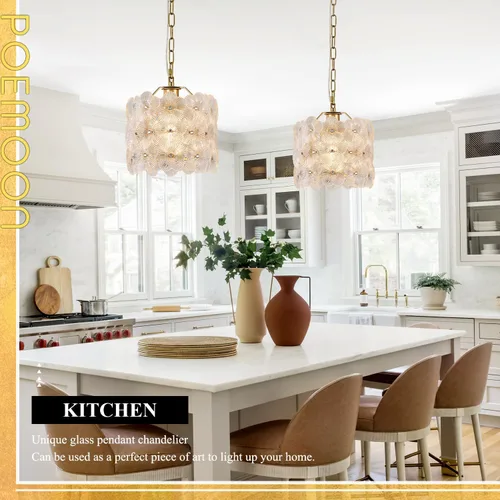 Miniatura 2 de Lámpara colgante de cristal dorado, paquete de 1 lámpara colgante de techo pequeña con flores modernas, 1 luz para cocina, isla, fregadero, comedor