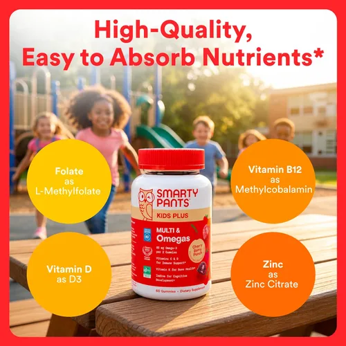 Miniatura 5 de Gomas de multivitaminas para niños SmartyPants - Fórmula mejorada: Omega 3 (DHA/EPA), vitaminas D3, C, B12, B6, vitamina A, K y zinc, sin gluten