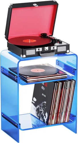 Miniatura 19 de Mesa para tocadiscos de acrílico con estante de almacenamiento, mesa auxiliar transparente para noche (verde, grande)