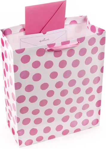 Miniatura 4 de Hallmark Bolsa de regalo extra grande de 15 pulgadas con papel de seda (lunares rosas y lazo) para cumpleaños, Pascua, baby showers, despedidas