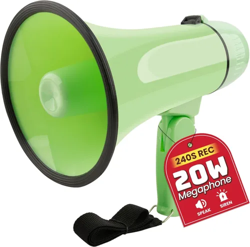 Miniatura 16 de MyMealivos 20W Megaphone Bullhorn, Built in Siren & 240s Recording, 5.4"×8.6" Portable Megaphone with Volume Control Cover Up to 300 feet+ for Verde