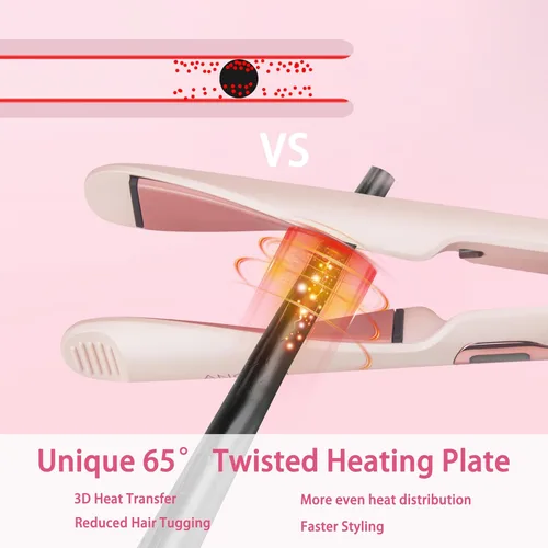 Miniatura 6 de ANGENIL Alisador y rizador de cabello profesional 2 en 1, plancha plana giratoria para mujer, plancha plana redonda rosa de doble voltaje