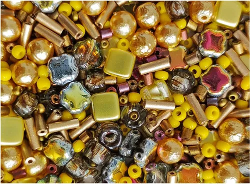 Miniatura 24 de 2.29 oz (65 g) Mezcla Exclusiva de Abalorios de Vidrio Checo Multicolor, Sueños de Ámbar, Abalorios de Vidrio Checo