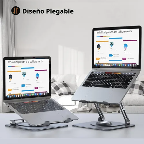 Miniatura 3 de JOYEKY Soporte para computadora portátil para escritorio, soporte de computadora ajustable con base giratoria de 360°, elevador ergonómico para Gris