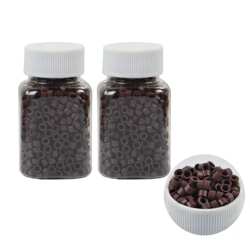 Miniatura 14 de 500 cuentas de extensiones de cabello con micro anillos forrados de silicona de 0.197 in, cuentas para extensiones de cabello con punta I