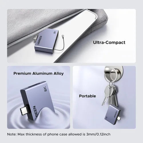 Miniatura 8 de UGREEN Adaptador unidireccional USB C a DisplayPort 1.4 con PD de 100 W de carga rápida 8K @60Hz 4K a 240Hz Thunderbolt 4/3 a DP Compatible