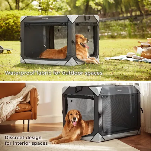 Miniatura 2 de Lesure - Jaula plegable para perros, perrera de viaje portátil para perros extra grandes, jaula para mascotas de 4 puertas con ventanas de malla