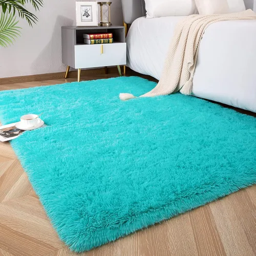 Miniatura 17 de Foxmas - Alfombra para centro de habitación, esponjosa y ultrasuave, para dormitorio, habitación de los niños, habitación del bebé, afelpada, Azul