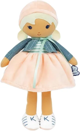 Miniatura 9 de Kaloo Tendresse My First Fabric Doll Chloe K - Figura de felpa suave mediana de 9.75 pulgadas en vestido de melocotón y rayas, chaqueta de mezclilla