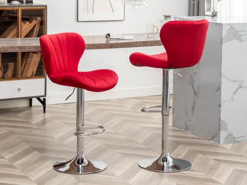 Miniatura 10 de Shell - Juego de 2 taburetes de bar giratorios ajustables con chasis plateado, silla de bar de terciopelo con respaldo medio, taburete de encimera
