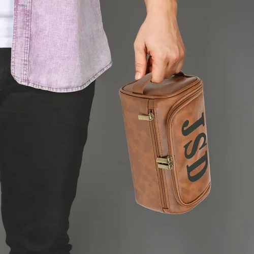 Miniatura 3 de Neceser de cuero personalizado para hombres con gancho, regalo de padrinos de boda, bolsa de viaje con grabado láser, monograma de cuero, regalo