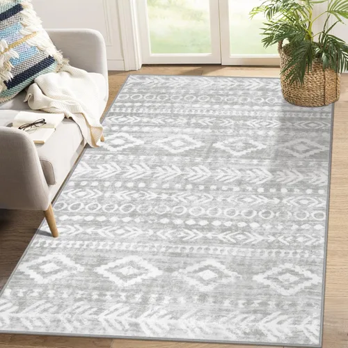 Miniatura 28 de Lahome Alfombra bohemia marroquí para entrada, lavable, de 2 x 3 pies, color gris y blanco, antideslizante, ultra fina, suave, rústica con estampado