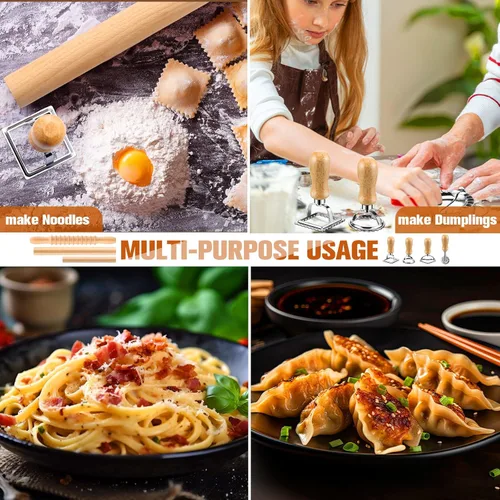 Miniatura 5 de Kit de 9 piezas de herramientas para hacer pasta de ñoquis – Tabla de ñoquis, cortador de pasta, sello de ravioles, juego de rodillos de pasta