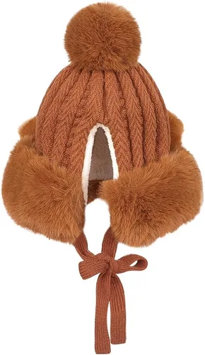 Miniatura 9 de Gorro de invierno de piel sintética para mujer, con orejas de gato de zorro, con orejera, pompón, sombrero de trampero de felpa cálida rusa