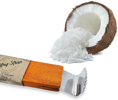 Miniatura 2 de WitnyStore Herramienta de cocina de 6¾ pulgadas con mango de madera de acero inoxidable, trituradora de coco, 2 cuchillas, estilo tradicional