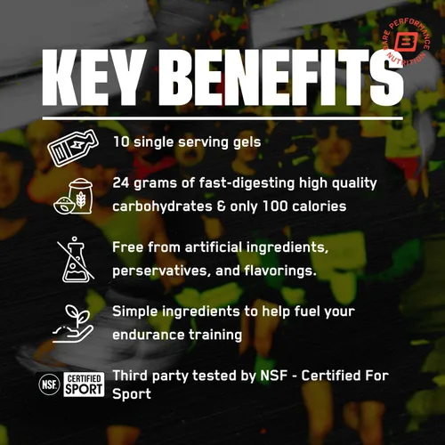 Miniatura 3 de BARE PERFORMANCE NUTRITION, BPN Go Gel Endurance, 24g de hidratos de carbono y 100 calorías por paquete, gel vegano y sin gluten para correr, 10