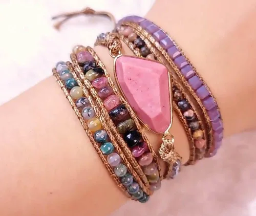 Miniatura 110 de ZOSOJONA - Pulseras bohemias hechas a mano de piedra natural, que dan vuelta, con cuentas de cristal de turquesa