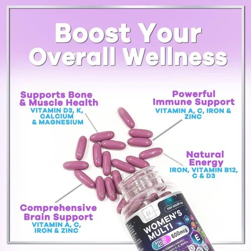Miniatura 5 de Multivitamínico para mujer – Multivitaminas diarias completas para mujer con biotina, calcio, ácido fólico, hierro, zinc, vitamina A, C, D, E y B