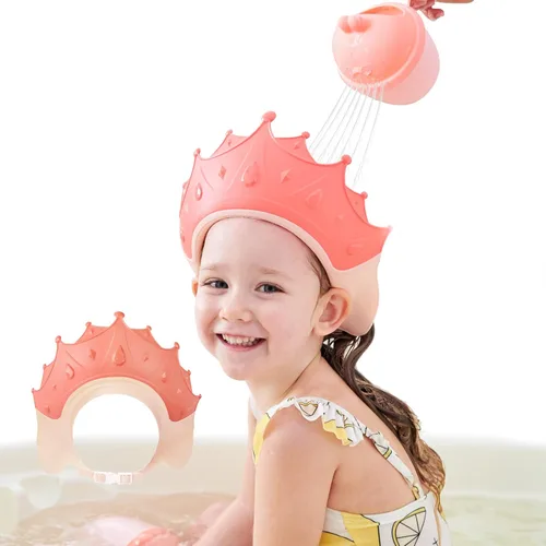 Miniatura 11 de Gorro de baby shower, gorro de ducha para niños, sombrero de visera para protección de ojos y oídos para niños de 0 a 9 años, bonita forma de corona