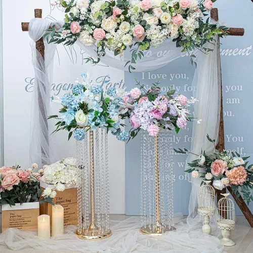 Miniatura 4 de Soporte de flores de 27.5 pulgadas para centros de mesa de boda, jarrón alto de metal con cristal acrílico, 4 jarrones dorados para centros de mesa