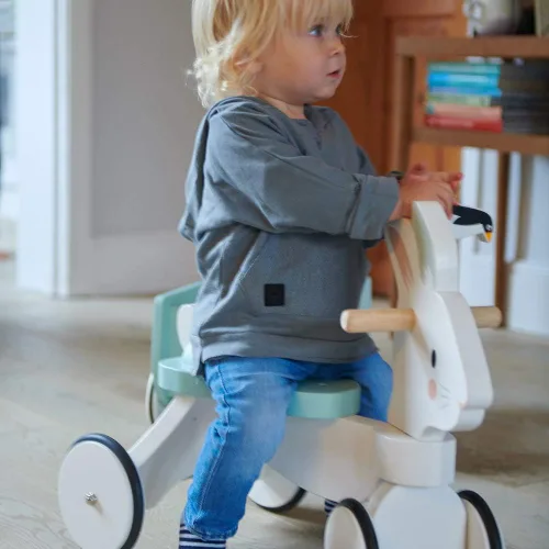 Miniatura 5 de Tender Leaf Toys - Carrera de conejo - Bicicleta temática de conejo de cuatro ruedas de madera con anillo de goma y mango - Desarrollo temprano