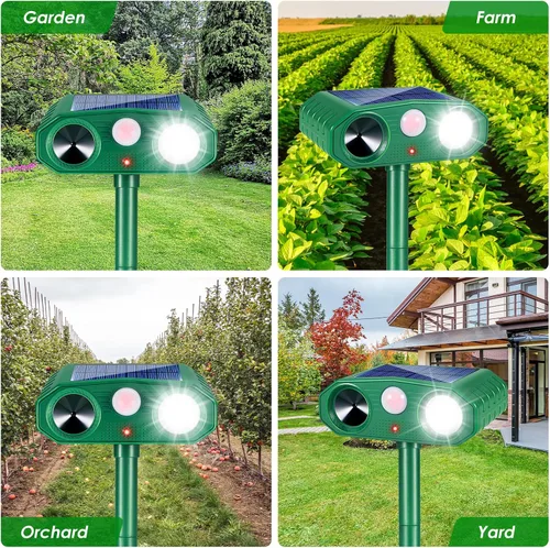 Miniatura 8 de Repelente solar ultrasónico de animales, repelente de gatos al aire libre con sensor de movimiento, repelente ultrasónico de gatos, repelente