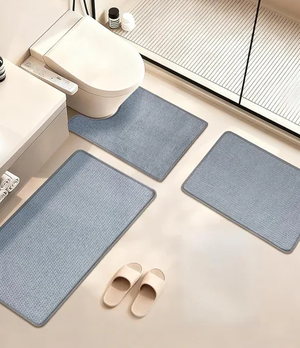 Miniatura 23 de YIHOUSE Juego de alfombras de baño de 3 piezas, alfombras de baño suaves de pelo bajo, tapetes de baño delgados antideslizantes, de secado rápido
