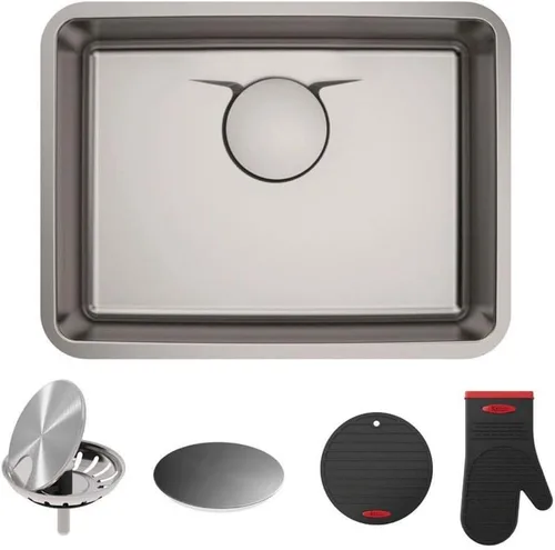 Kraus Dex 25-pulgadas Fregadero de cocina de acero inoxidable de calibre TRU16, montaje por debajo, con un tazón, con sistema de drenaje DrainAssure