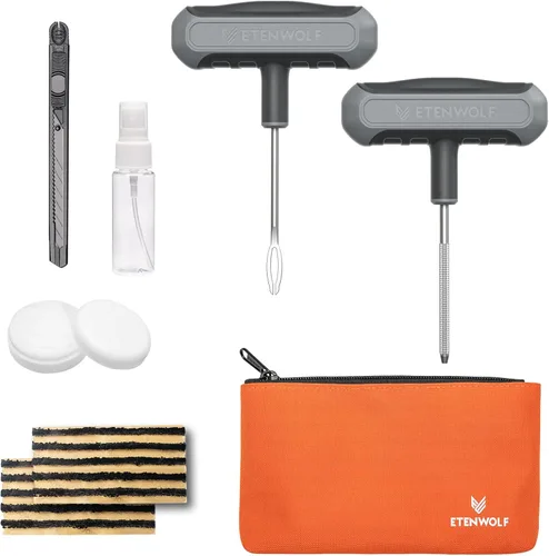 ETENWOLF Kit de reparación de neumáticos planos con tapones, 16 piezas, kit de tapones de neumáticos resistentes para automóvil, motocicleta, ATV,
