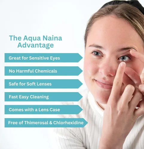 Miniatura 3 de Oculus Curae Aqua Naina Contact Solution – Fórmula premium sin conservantes para lentes suaves, duras, esclerales y permeables a los gases