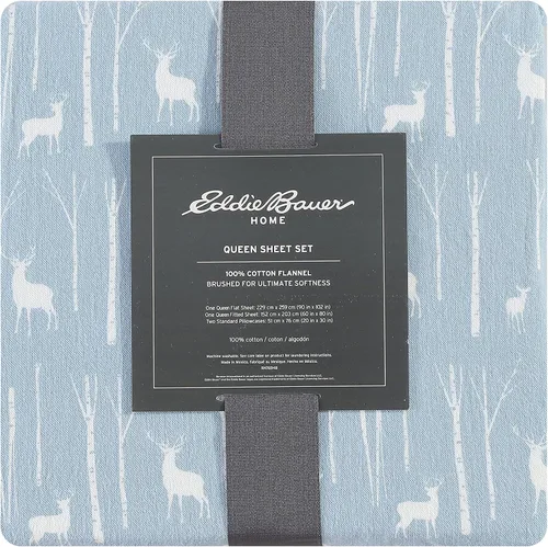 Miniatura 3 de Eddie Bauer - Sábanas individuales, juego de ropa de cama de franela de algodón, cepillada para mayor suavidad, decoración acogedora para el hogar