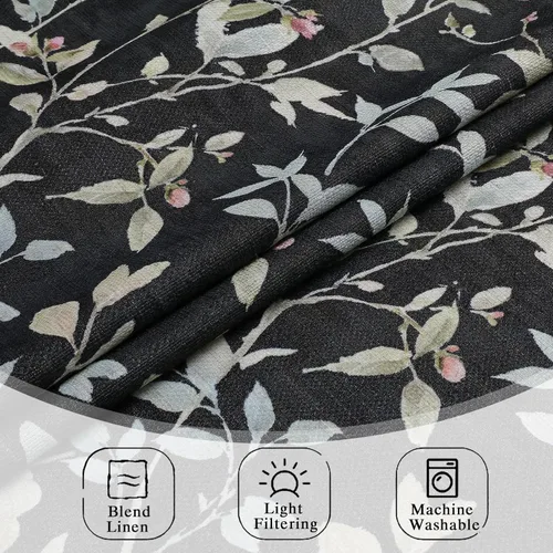 Miniatura 4 de Chyhomenyc Cortinas de mezcla de lino de 63 pulgadas de largo, 2 paneles de cortina con estampado floral filtrante de luz para sala de estar