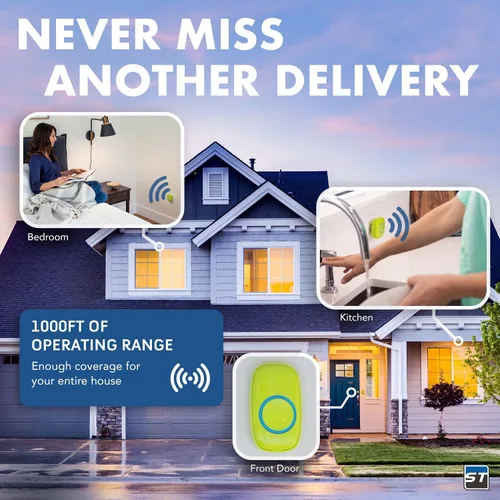 Miniatura 6 de Timbre inalámbrico de SadoTech – Kit de timbres y timbres impermeables inalámbricos – Rango de más de 1000 pies, timbre de 52 tonos, 4 niveles
