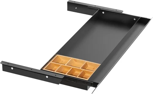 Miniatura 9 de Cajón deslizante grande montado debajo del escritorio con bandeja para lápices y panel de inclinación de 60 grados para extraer, organizador de Sin