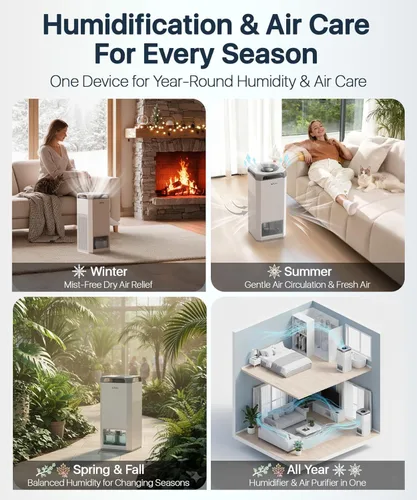 Miniatura 8 de Afloia Humidificador para habitación grande - Humidificador evaporativo 2 en 1 sin niebla y purificador de aire en un combo para el hogar con tanque