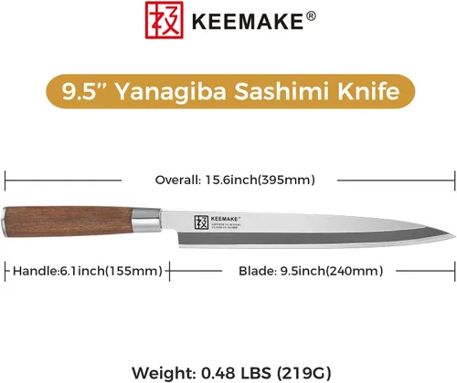 Miniatura 2 de KEEMAKE Sashimi - Cuchillo japonés para sushi, cuchillo Yanagiba japonés VG10 de acero inoxidable, hoja biselada única, mango de palisandro B