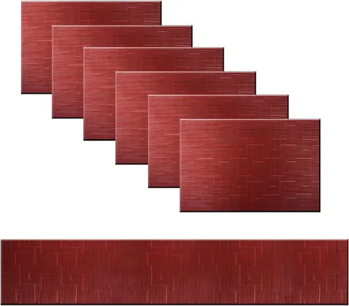 Miniatura 31 de Juego de 6 manteles individuales de plástico lavables para mesa de cocina, resistentes al calor, de vinilo tejido, para exteriores, 12 x 18 Dorado