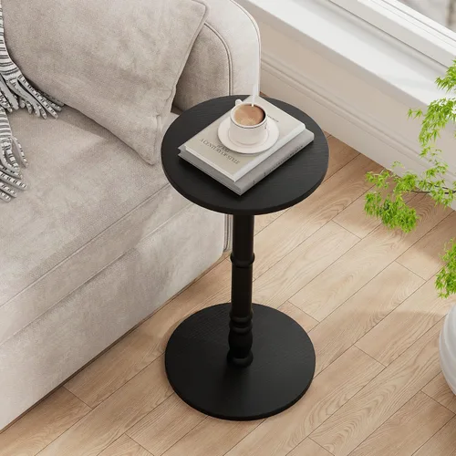 Miniatura 9 de Homleke Mesa auxiliar redonda, pilar de madera maciza con parte superior y base de madera, pequeña mesa de acento para bebidas para sala de estar