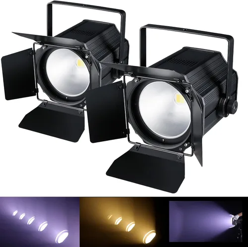 Luces de escenario COB con puertas de granero, luz par COB de 200 W, LED 3500 ~ 7500 K, blanco cálido y blanco, DMX512 con sonido maestro-esclavo