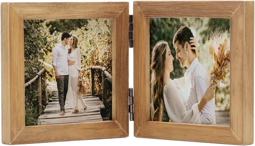 Miniatura 17 de Marcos de Fotos Dobles 4x4 con Bisagras Plegables en Negro para Colgar en la Pared o Poner en Mesa, Hechos de Madera de Pino con Vidrio Real P-44 *