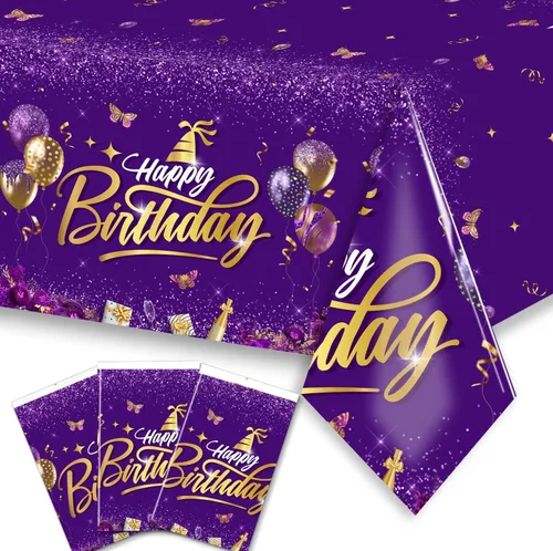 Miniatura 8 de Decoraciones de feliz cumpleaños, mantel dorado y negro, fundas rectangulares de plástico desechables para hombres y mujeres, fiesta de cumpleaños