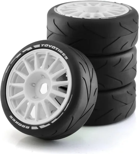Miniatura 10 de Llantas y ruedas de coche RC 1/8 RC On Road Llantas de 0.669 in Hex 4.055 in Neumáticos de goma para coche de carreras RC en carretera a escala 1:8