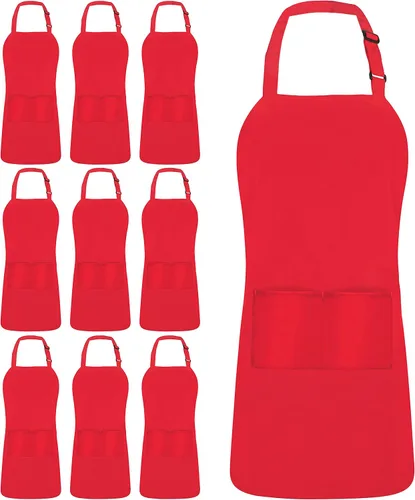 Miniatura 8 de Utopia Kitchen Paquete de 10 delantales ajustables con 2 bolsillos, resistente al agua y al aceite, delantal de chef de cocina para mujeres