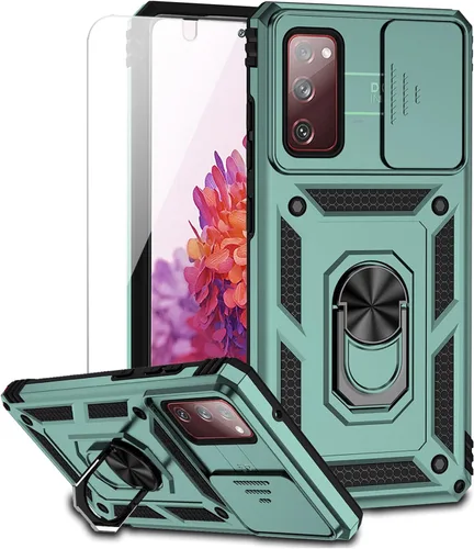 Miniatura 12 de Funda para Samsung Galaxy S20 FE 5G con cubierta para lente de cámara, protector de pantalla HD, soporte de anillo magnético probado contra caídas