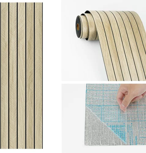 Miniatura 9 de Wallercity Paneles acústicos de listones de madera marrón claro para decoración elegante, reducción de ruido, paneles de grano de madera con textura