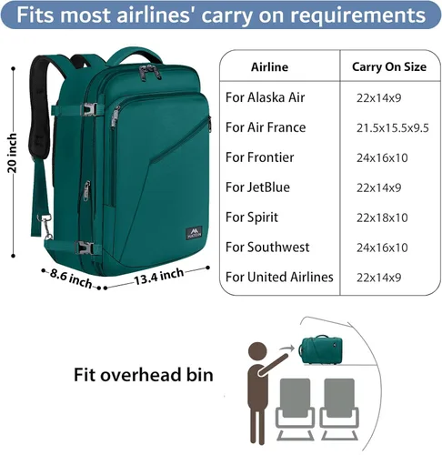 Miniatura 66 de MATEIN - Mochila de viaje extragrande de 10.56 galones, mochila de viaje ampliable apta para aerolíneas, para viajeros de fin de semana, hombres