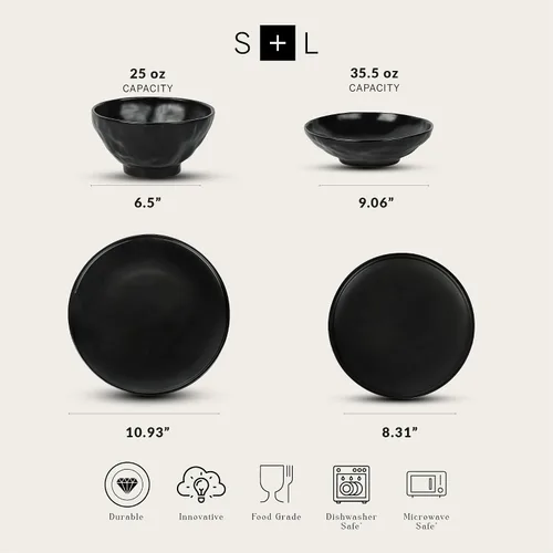 Miniatura 2 de Stone by Mercer Project NENDO - Juego de vajilla de 16 piezas, color negro
