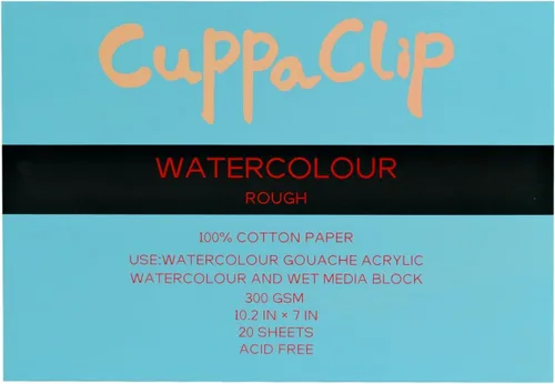 CuppaClip Bloque de Papel de Acuarela de Algodón Puro Libreta de Papel de Arte 300GSM(140LB) Libre de Ácido 20 Hojas Suministros de Arte de Acuarela