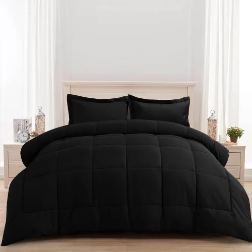 Miniatura 2 de Juego de edredón Queen de 3 piezas, alternativa de plumón de ganso con 2 fundas de almohada, extragrueso, suave y cómodo, lavable a máquina