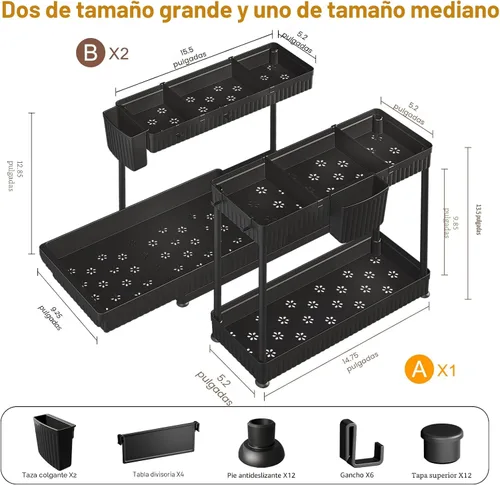 Miniatura 6 de Sevenblue Paquete de 3 Organizadores Multiusos para Debajo del Fregadero y Almacenamiento, Organizador de Gabinete Extraíble en Forma de L 2025